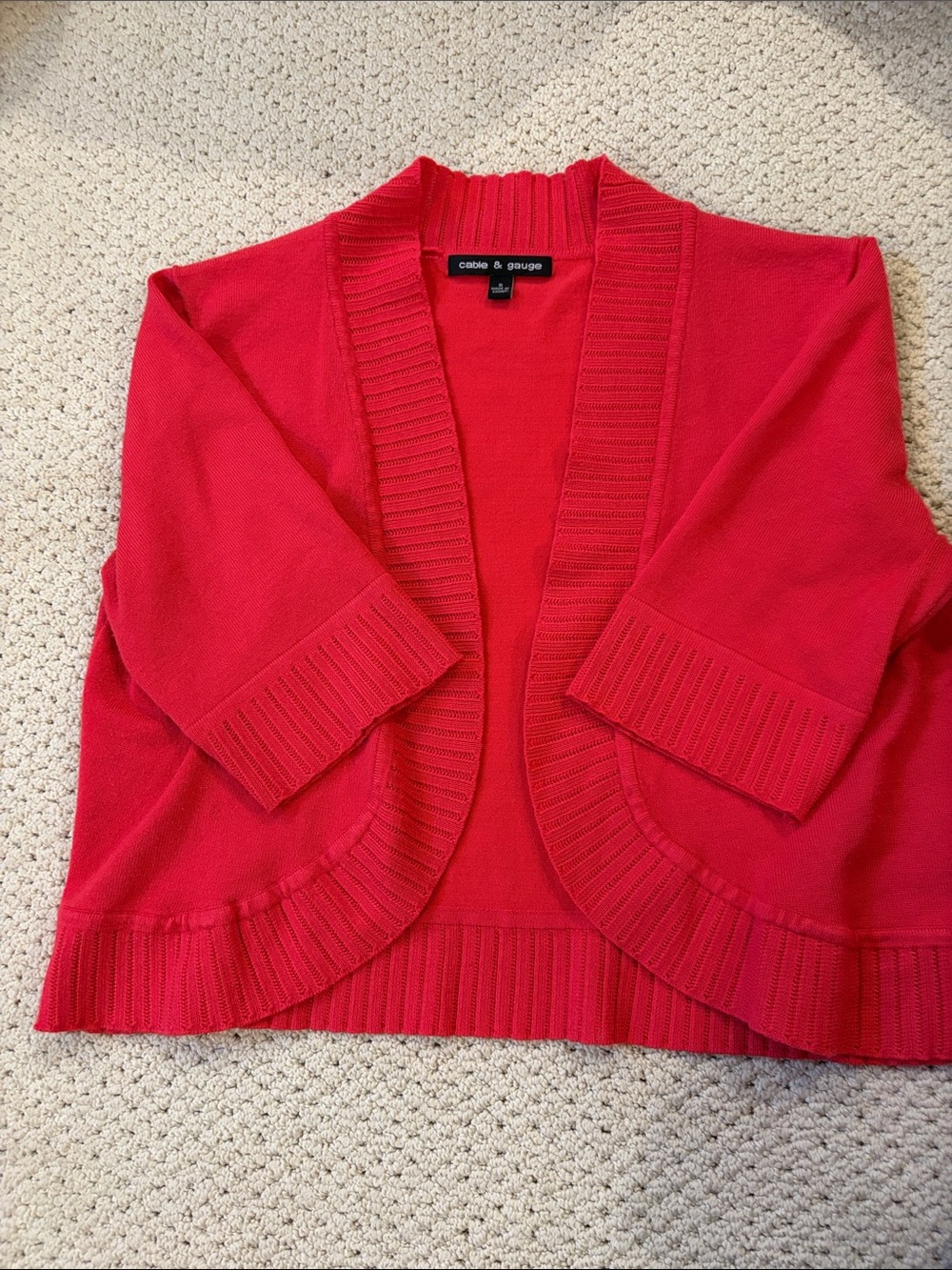 Cable & Gauge Bright Red Short-Sleeve Open Front Cardigan